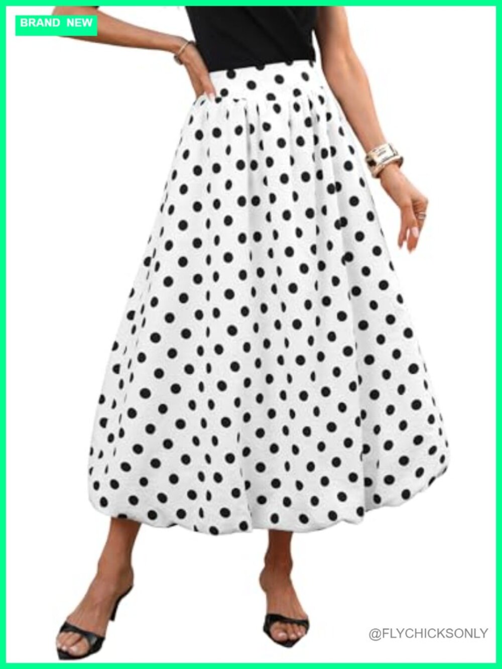 ELLEVEN Women's Bubble Maxi Skirt Elastic Waist Puffy Hem A-Line